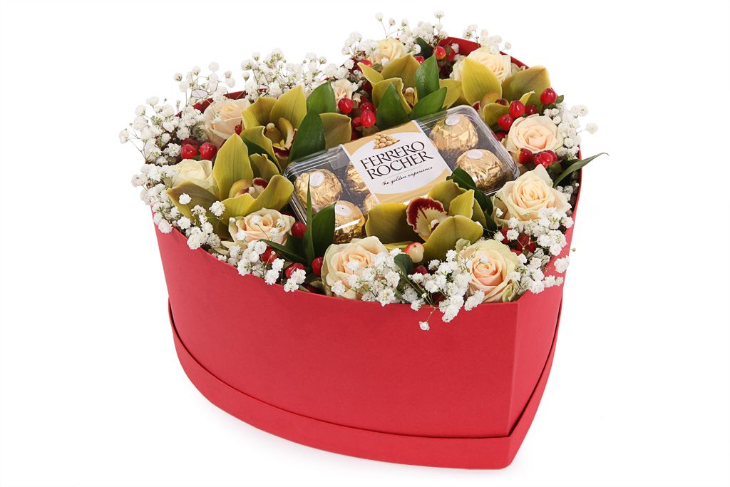 Букет с орхидеями Сладкая жизнь в коробке